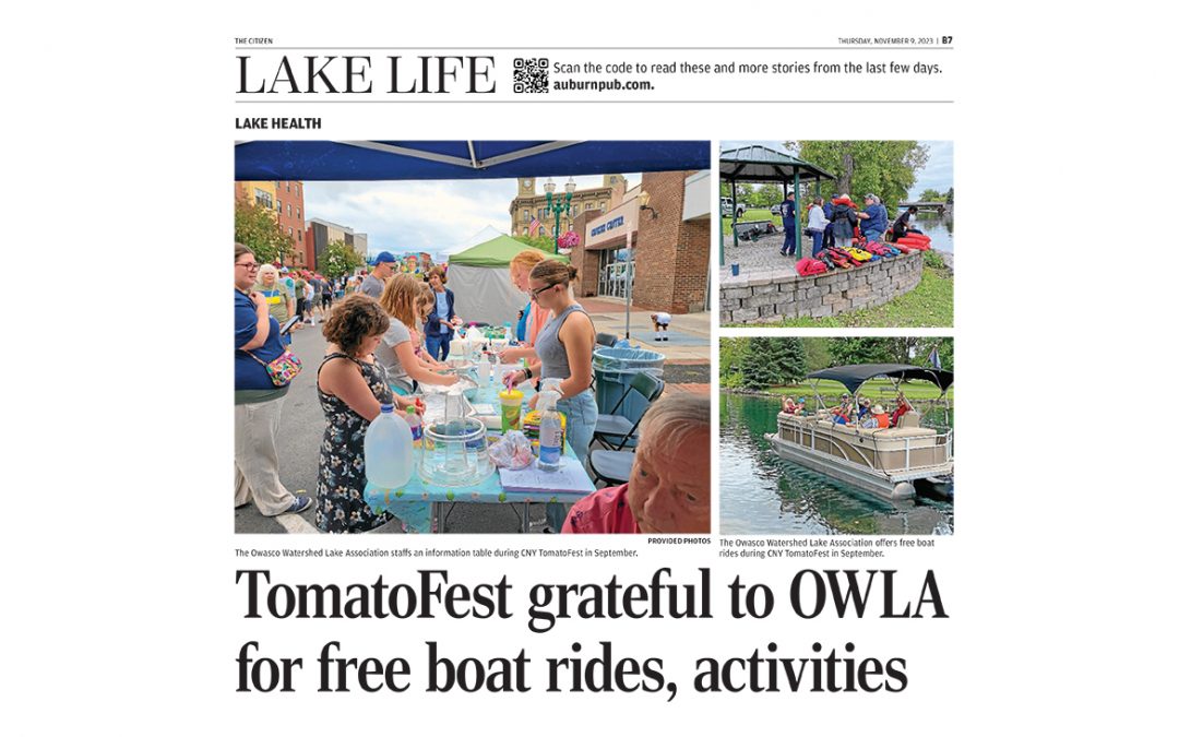Auburn Citizen Article: “Brower: TomatoFest grateful to OWLA for free boat rides, activities”
